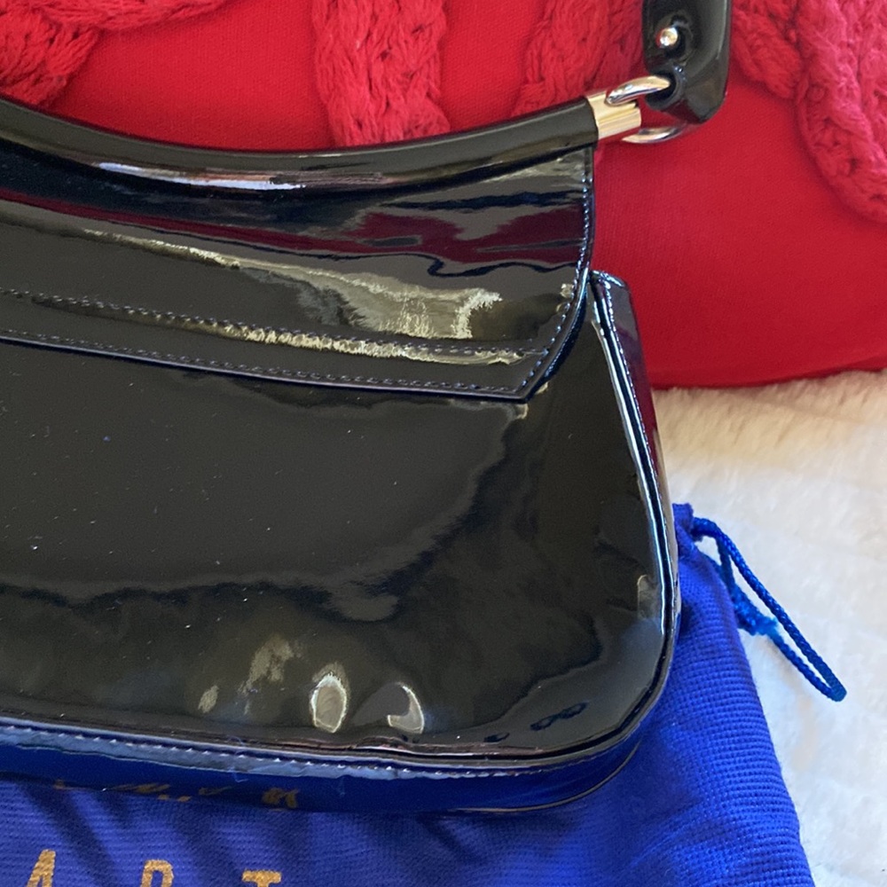 Stuart Weitzman Beautiful Black Patent Leather Shiny Silver Hardware Bag - Picture 12 of 16